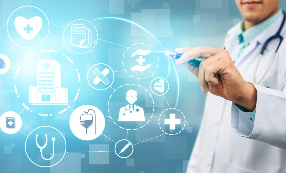 Компјутерски генерирана слика на која е прикажан доктор пред дигитален екран